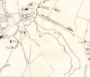 The Rea Brook and the Abbey in 1851